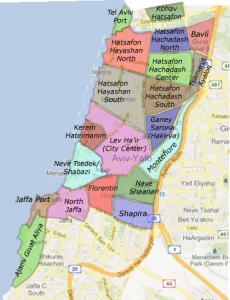 A map of Tel-Aviv's neighborhoods in English (south to the Yarkon)